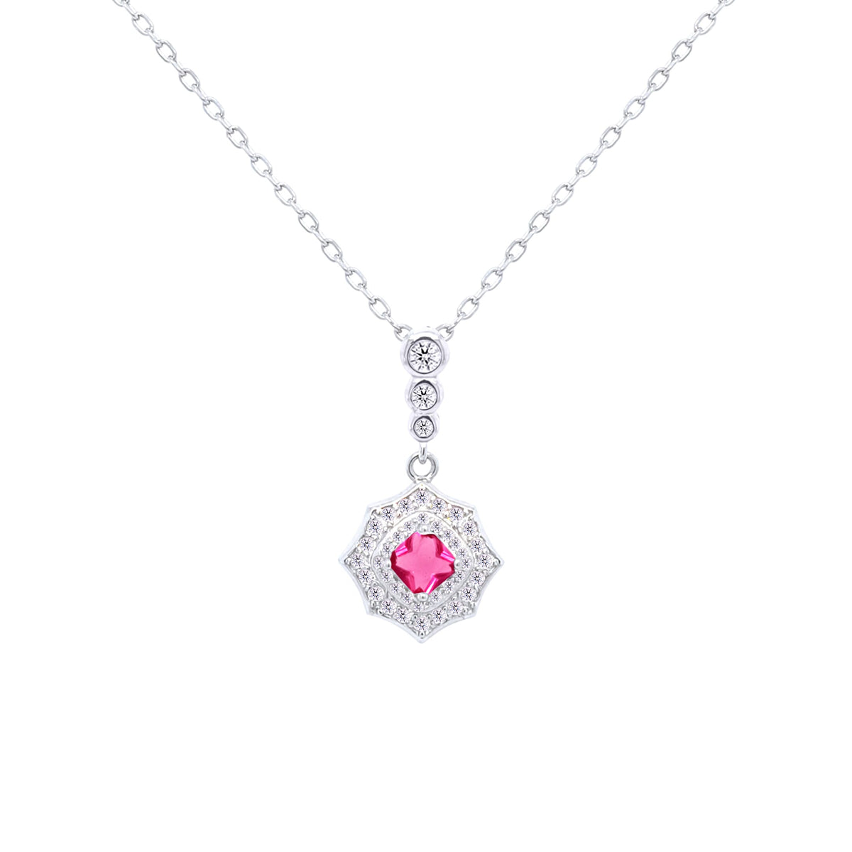 Asfour Crystal Chain Necklace With Dark Rose Decorative Pendant In 925 Sterling-ND0434-WO5