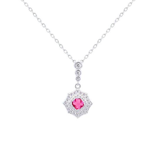 Asfour Crystal Chain Necklace With Dark Rose Decorative Pendant In 925 Sterling-ND0434-WO5