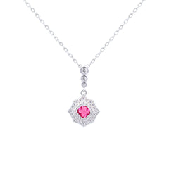 Asfour Crystal Chain Necklace With Dark Rose Decorative Pendant In 925 Sterling-ND0434-WO5