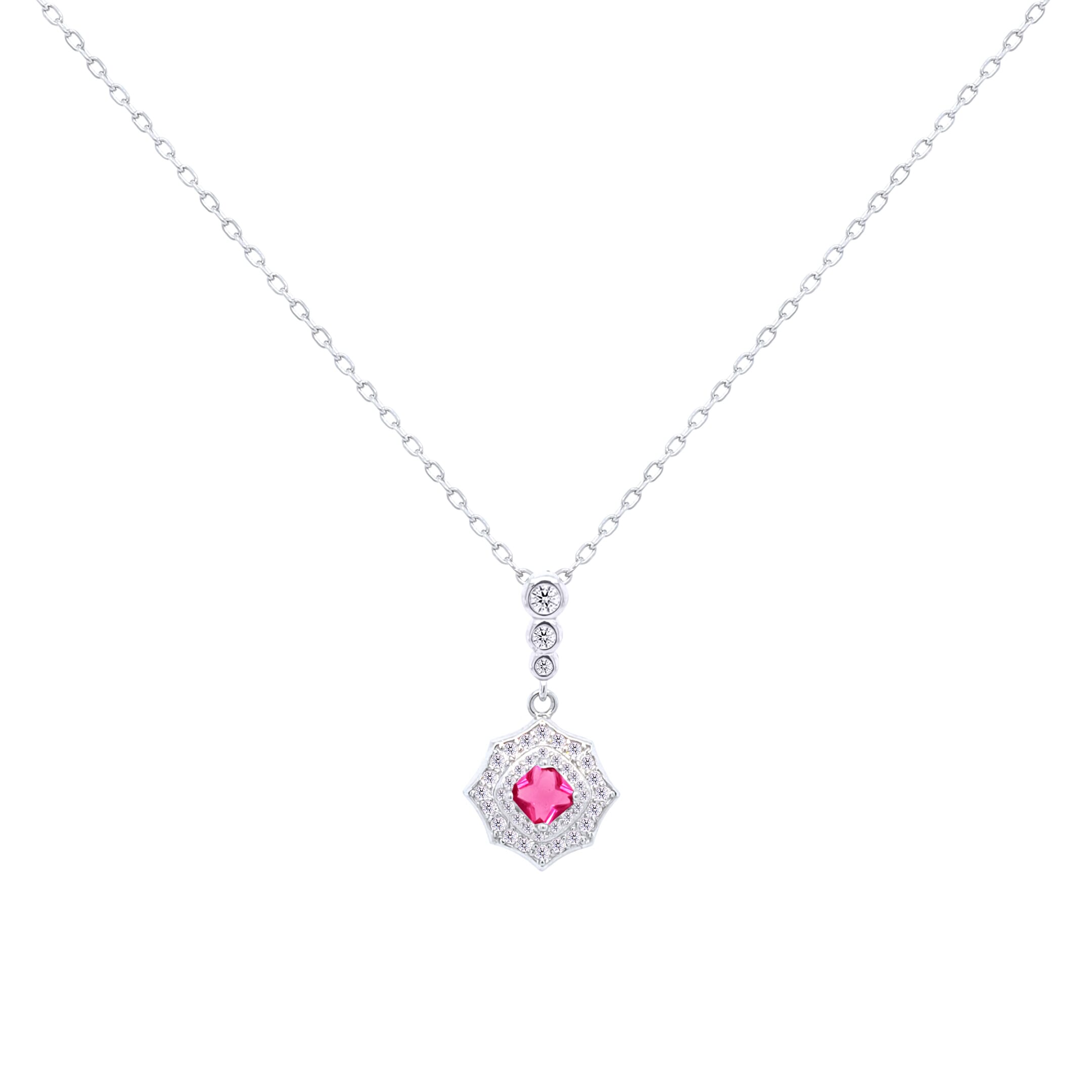 Asfour Crystal Chain Necklace With Dark Rose Decorative Pendant In 925 Sterling-ND0434-WO5