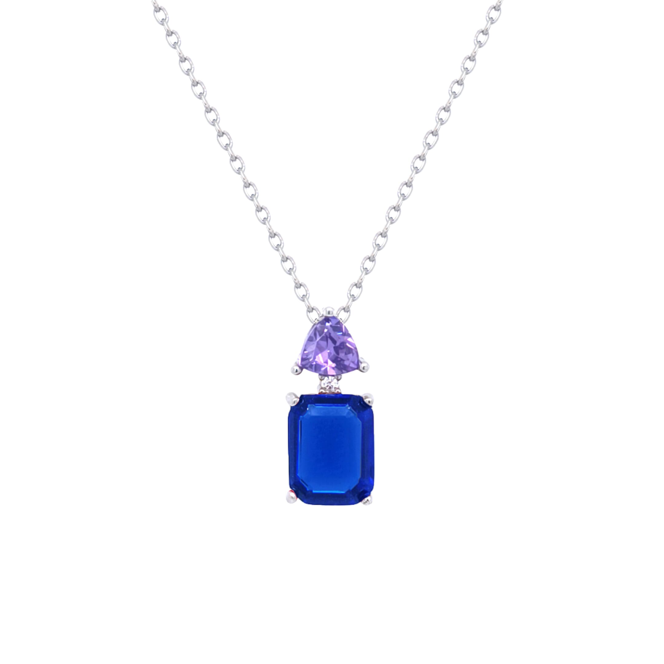 Asfour Crystal Chain Necklace With Fuchsia Emerald Pendant In 925 Sterling Silver-ND0435-BN