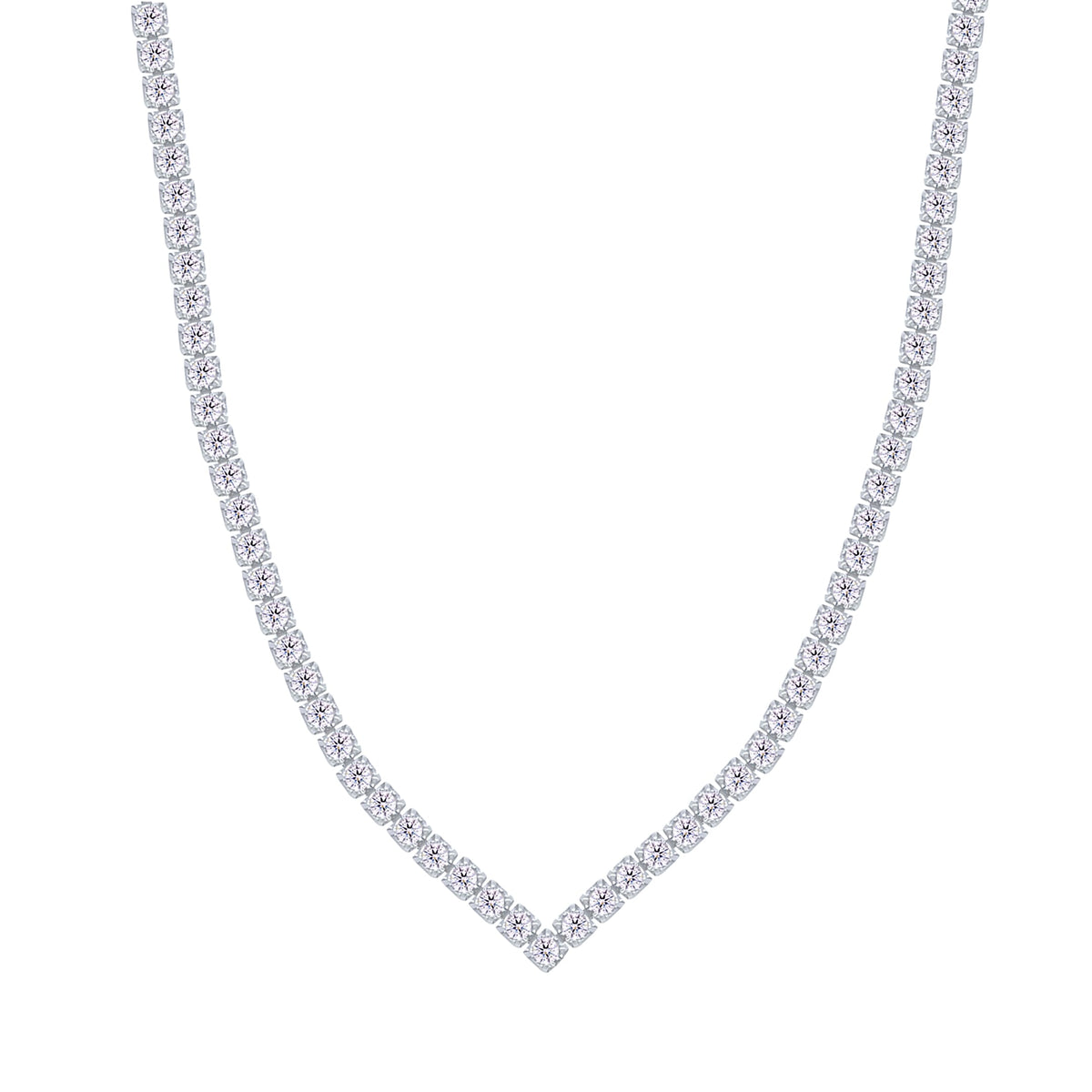 Asfour Crystal Tennis Necklace With V Design In 925 Sterling Silver-ND0436