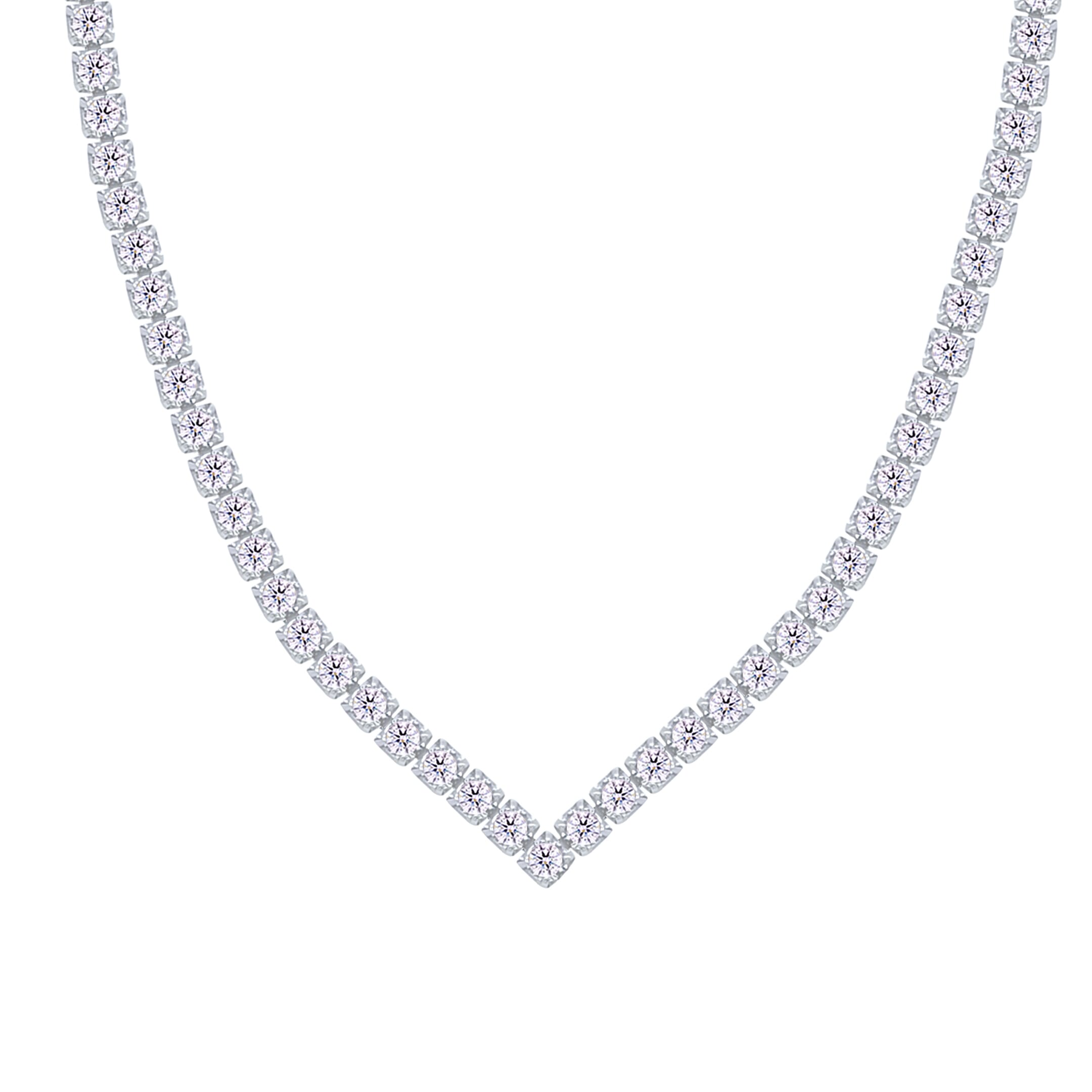 Asfour Crystal Tennis Necklace With V Design In 925 Sterling Silver-ND0436