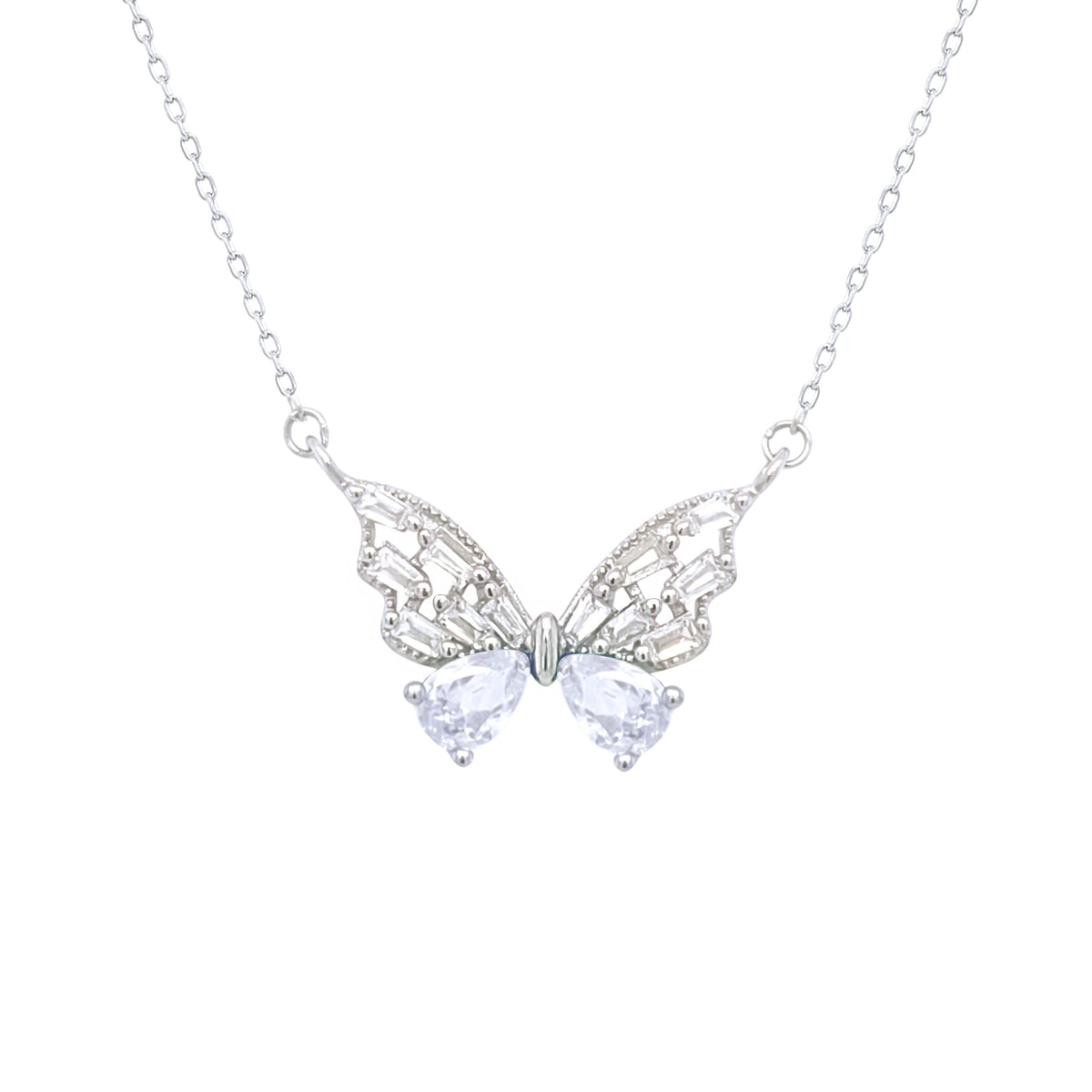 Asfour Crystal Chain Necklace With Decorative Butterfly Pendant In 925 Sterling Silver-ND0438