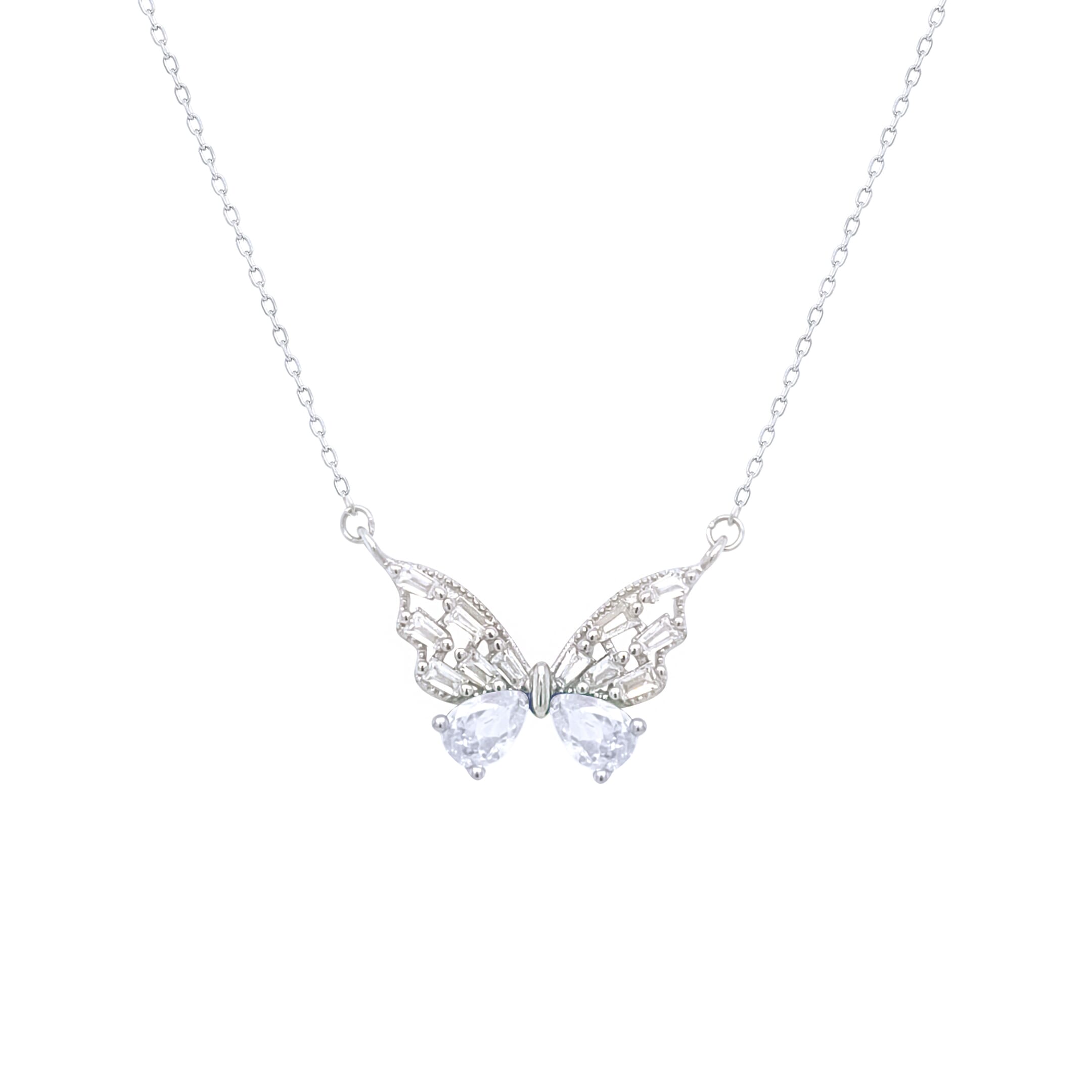 Asfour Crystal Chain Necklace With Decorative Butterfly Pendant In 925 Sterling Silver-ND0438