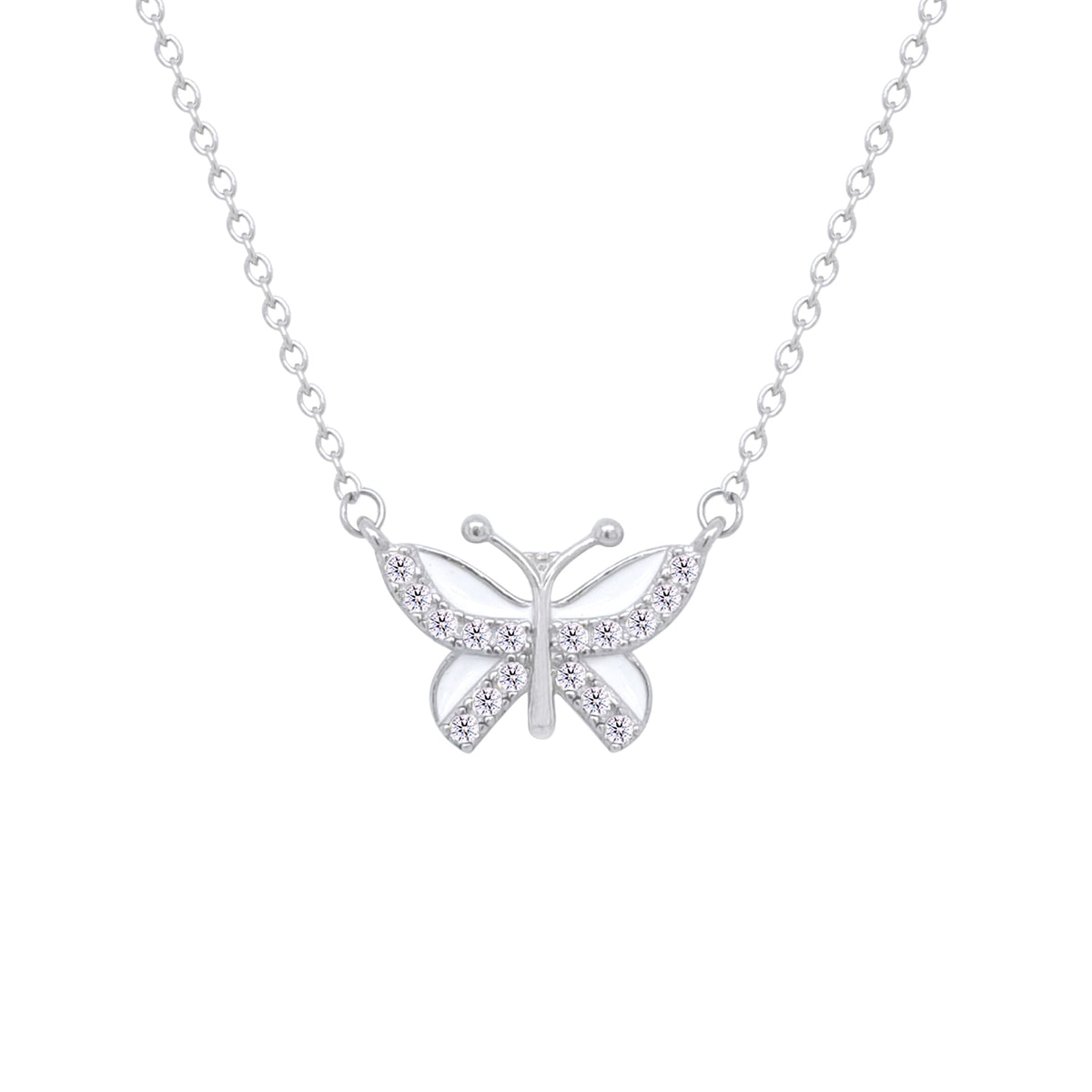 Asfour Crystal Chain Necklace With Decorative Butterfly Pendant In 925 Sterling Silver-ND0439