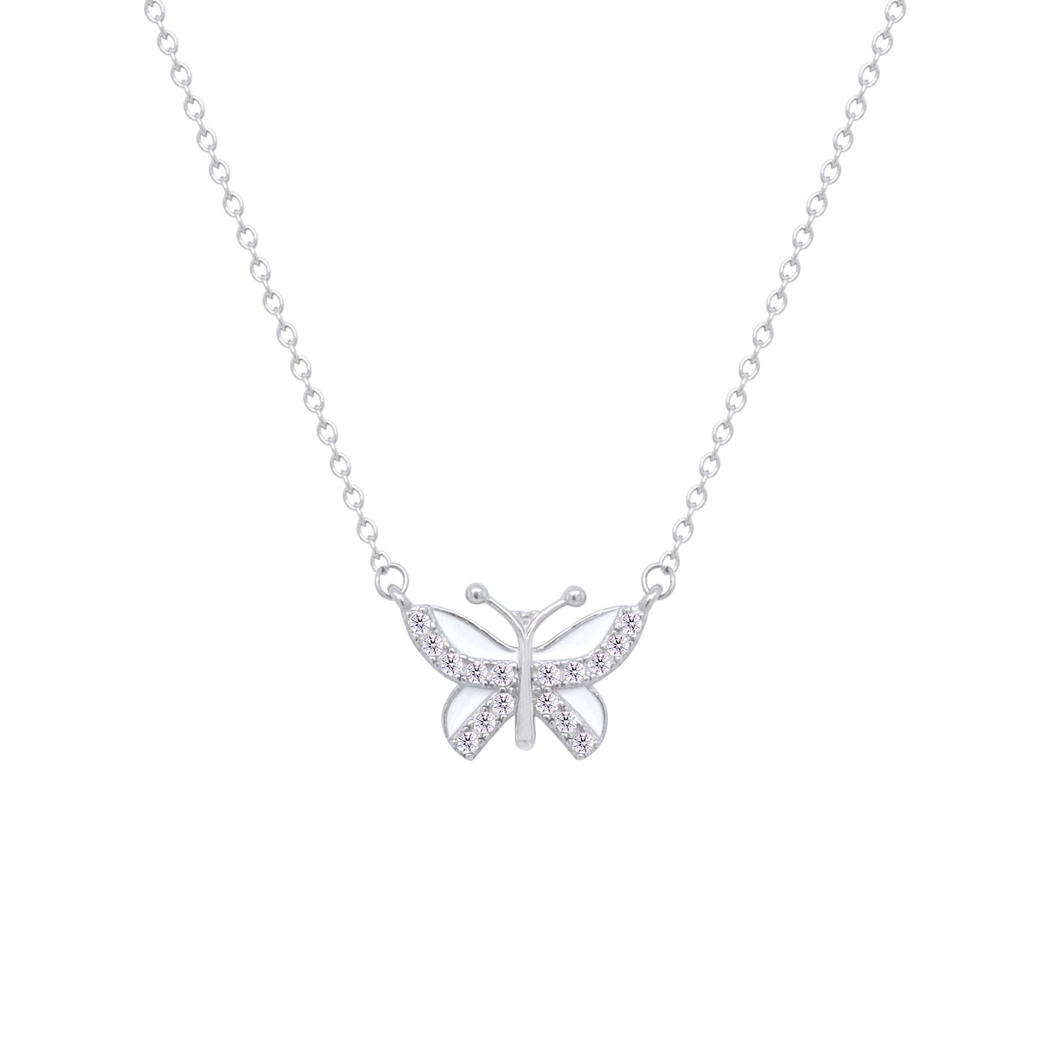 Asfour Crystal Chain Necklace With Decorative Butterfly Pendant In 925 Sterling Silver-ND0439