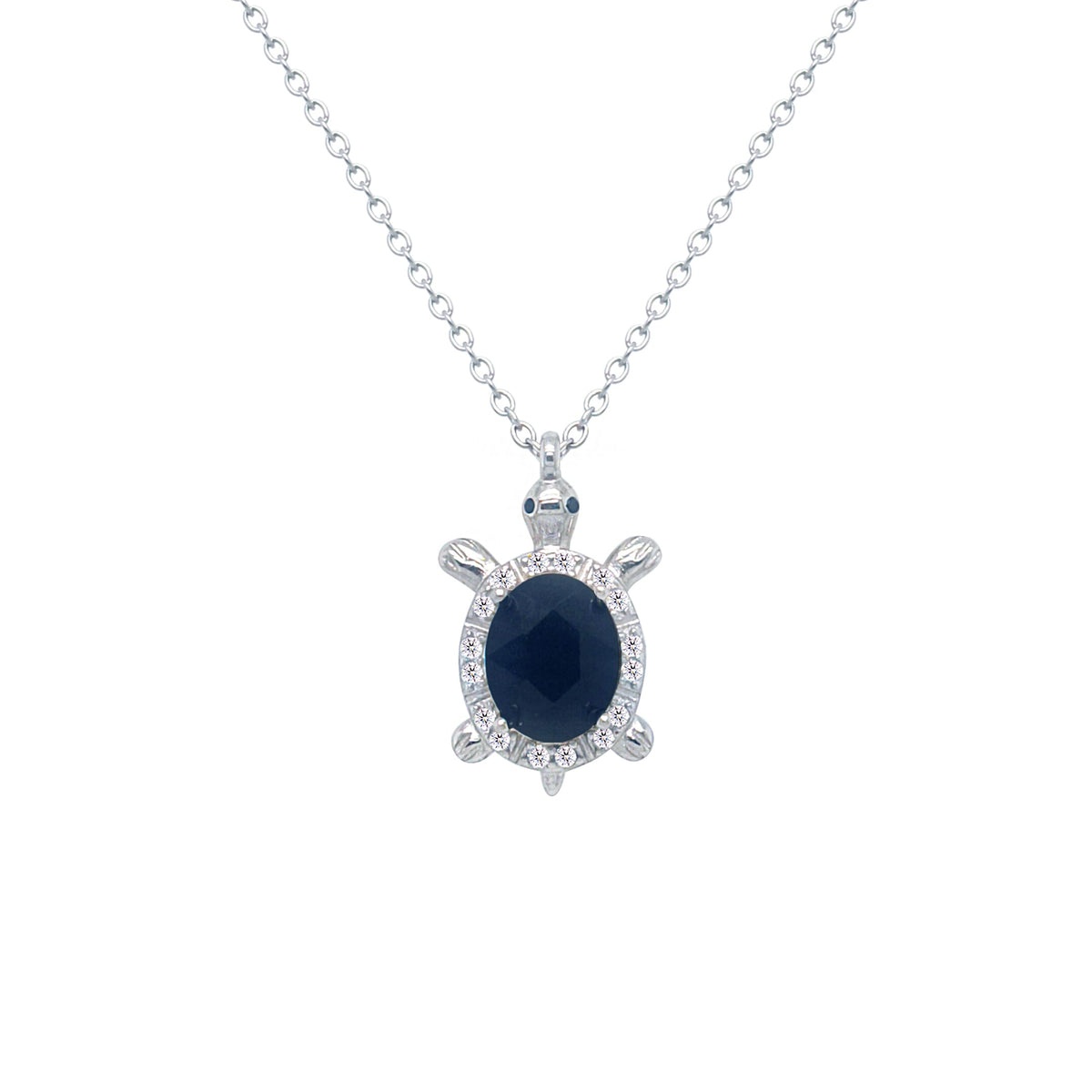 Asfour Crystal Chain Necklace With  Black Turtle Pendant In 925 Sterling Silver-ND0441-P