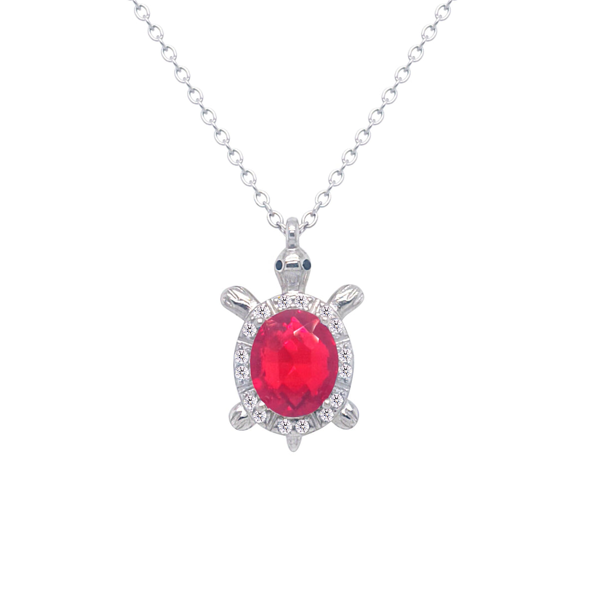 Asfour Crystal Chain Necklace With  Ruby Turtle Pendant In 925 Sterling Silver-ND0441-R