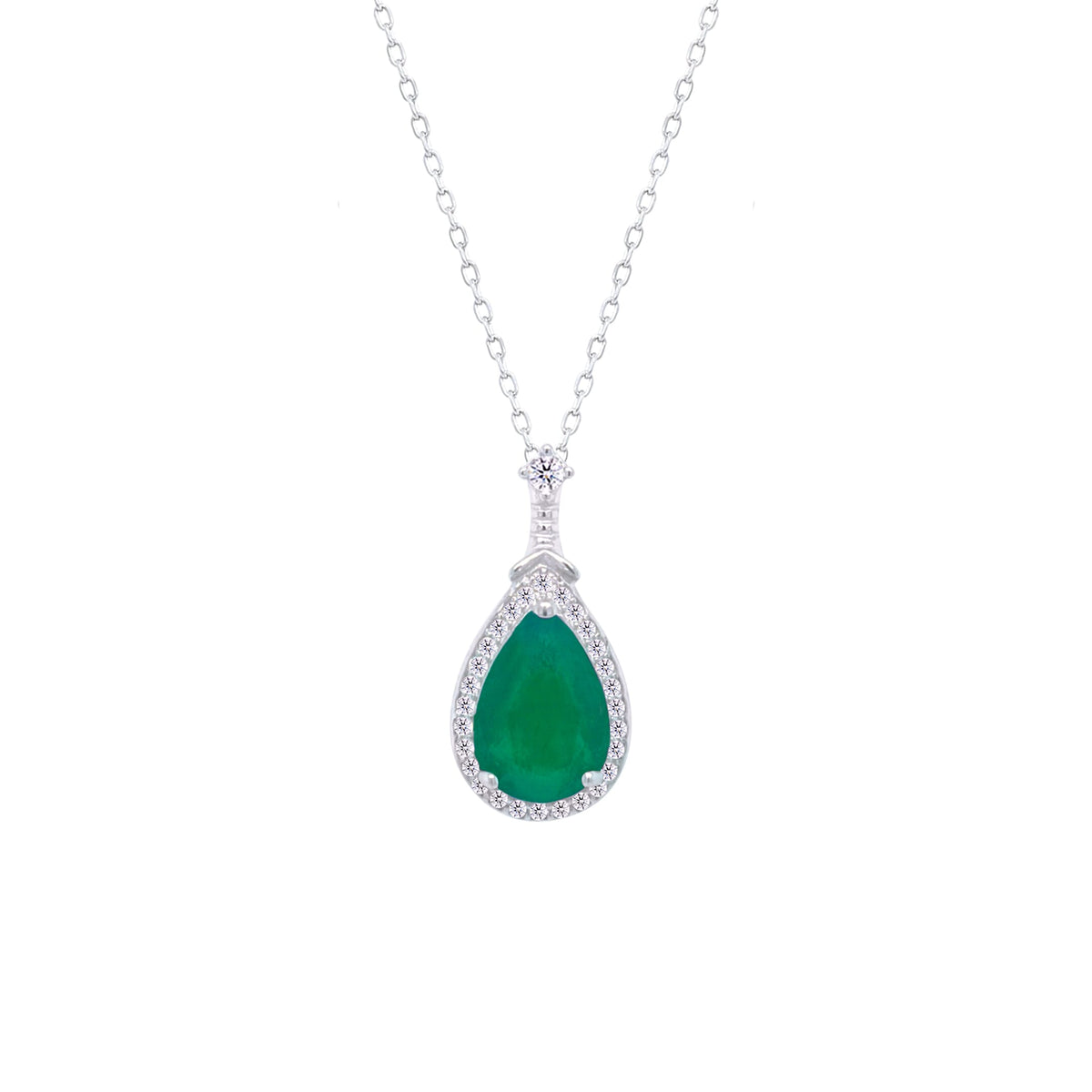 Asfour Crystal Chain Necklace With Emerald Pear Pendant In 925 Sterling Silver-ND0442-G