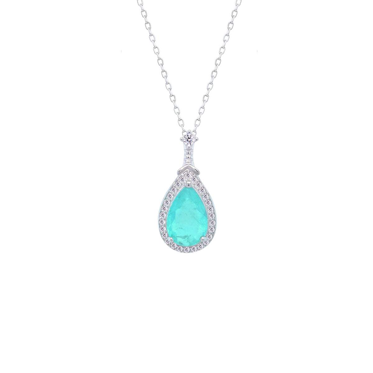 Asfour Crystal Chain Necklace With Light Turquoise Pear Pendant In 925 Sterling Silver-ND0442-LGC