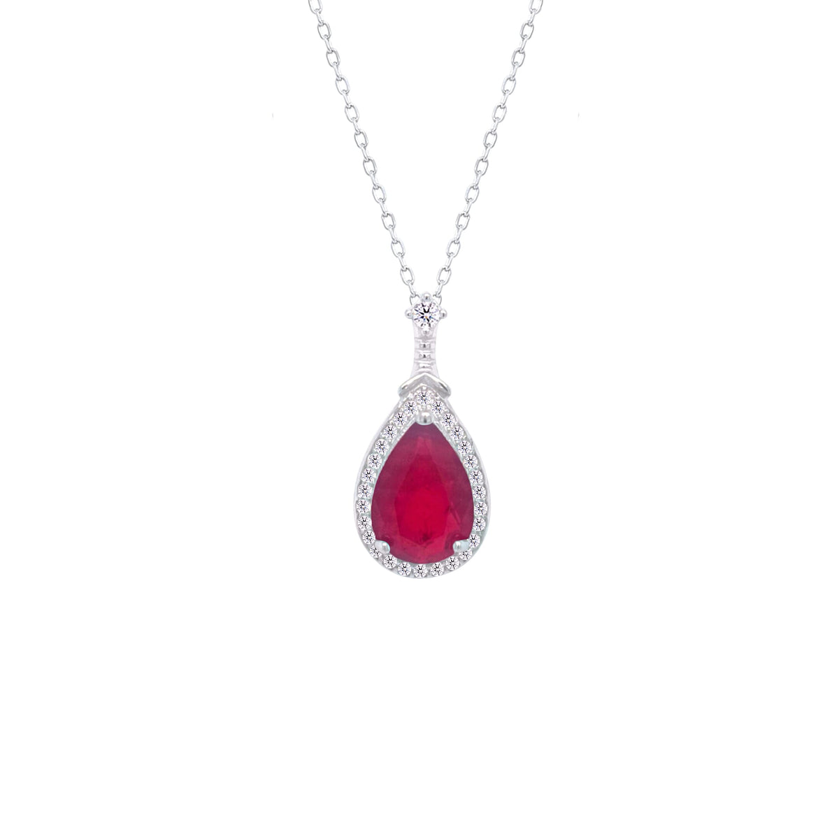 Asfour Crystal Chain Necklace With Ruby Pear Pendant In 925 Sterling Silver-ND0442-R