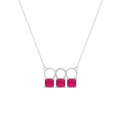 Asfour Creations Chain Necklace With Three Fuchsia Square Design In 925 Sterling Silver – ND0445-F