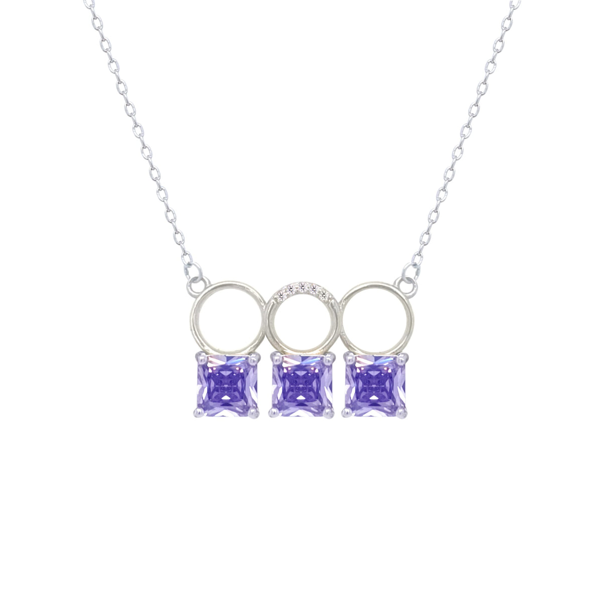 Asfour Crystal Chain Necklace With Three Tenzanite Square Design In 925 Sterling Silver-ND0445-N