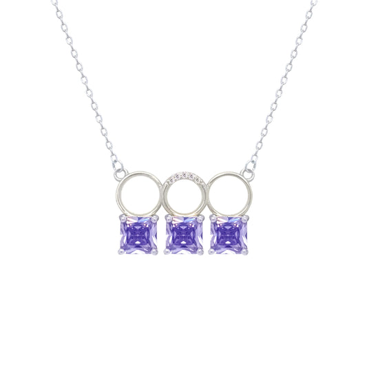 Asfour Crystal Chain Necklace With Three Tenzanite Square Design In 925 Sterling Silver-ND0445-N