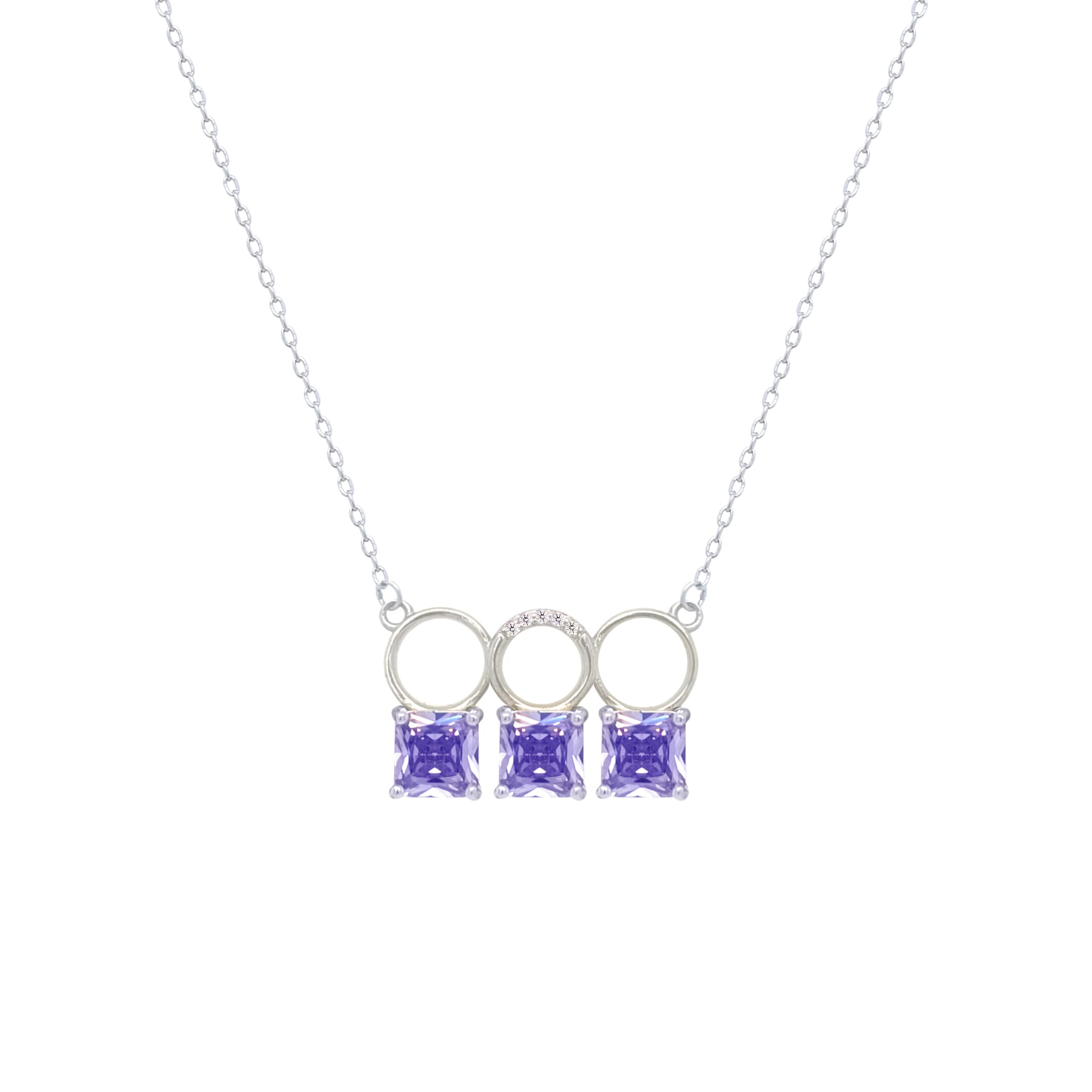 Asfour Crystal Chain Necklace With Three Tenzanite Square Design In 925 Sterling Silver-ND0445-N