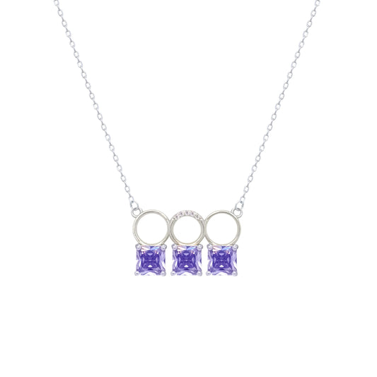 Asfour Crystal Chain Necklace With Three Tenzanite Square Design In 925 Sterling Silver-ND0445-N