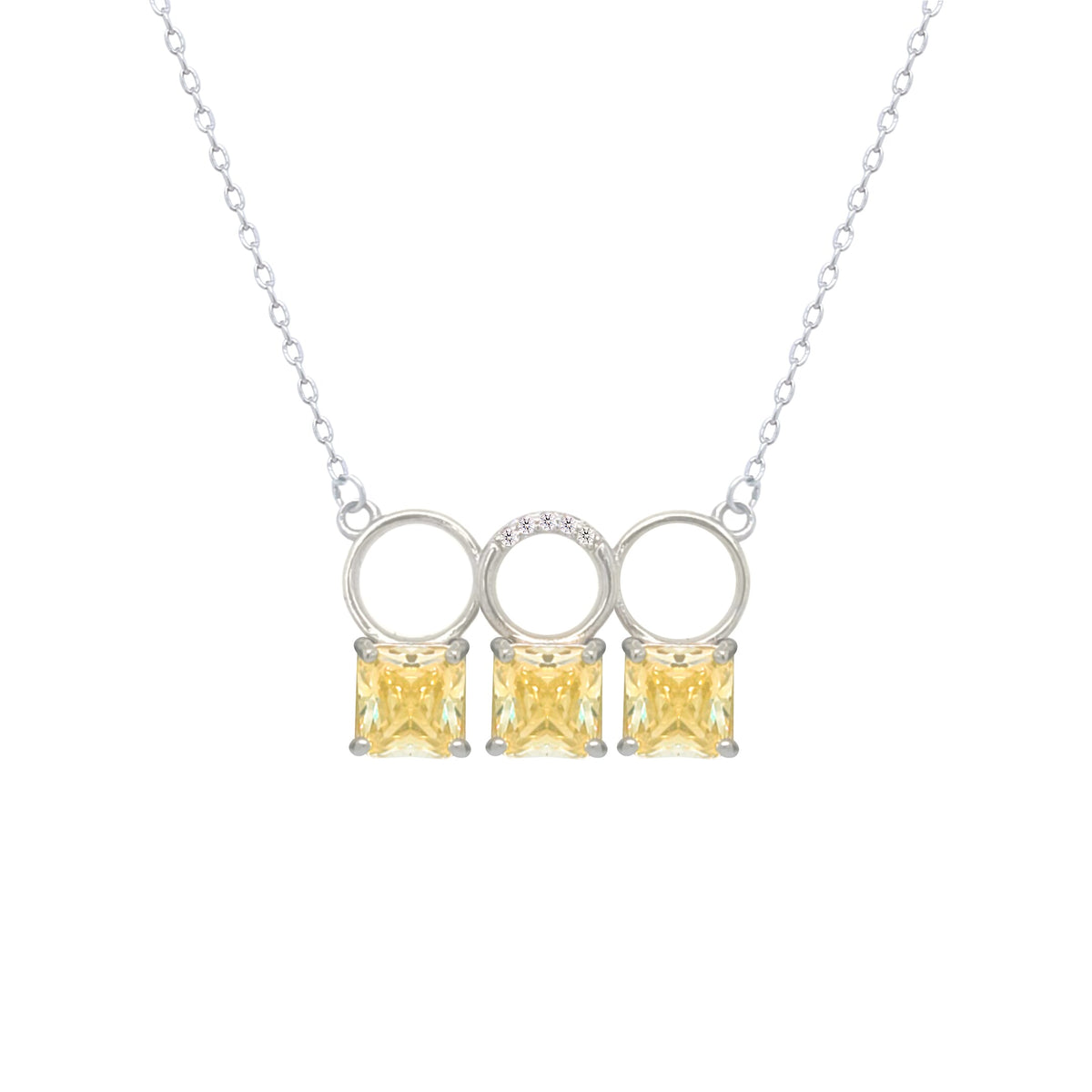 Asfour Crystal Chain Necklace With Three Yellow Square Design In 925 Sterling Silver-ND0445-Y