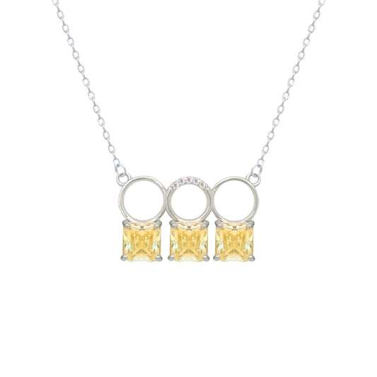 Asfour Crystal Chain Necklace With Three Yellow Square Design In 925 Sterling Silver-ND0445-Y