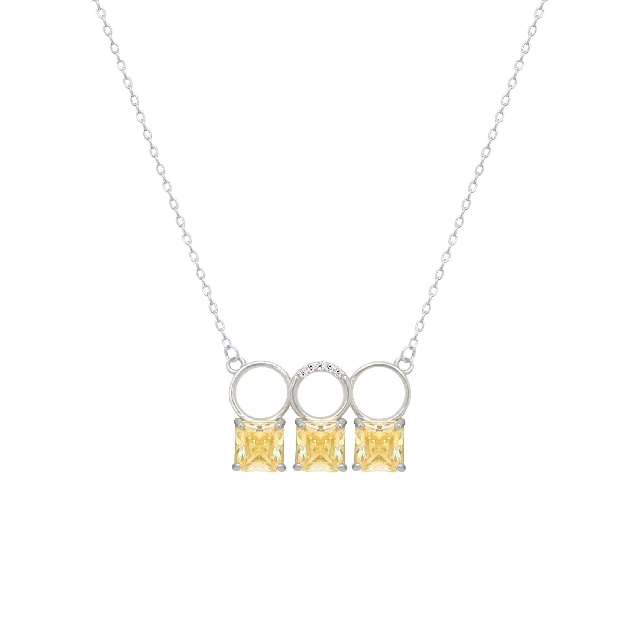 Asfour Crystal Chain Necklace With Three Yellow Square Design In 925 Sterling Silver-ND0445-Y