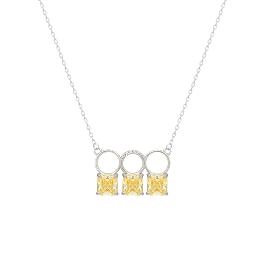 Asfour Crystal Chain Necklace With Three Yellow Square Design In 925 Sterling Silver-ND0445-Y