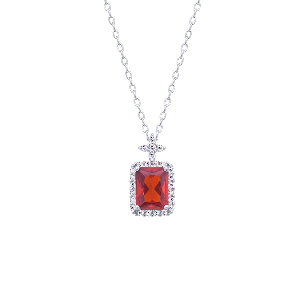 Asfour Crystal Chain Necklace With Hyacinth Emerald Cut Pendant In 925 Sterling Silver-ND0447-HS