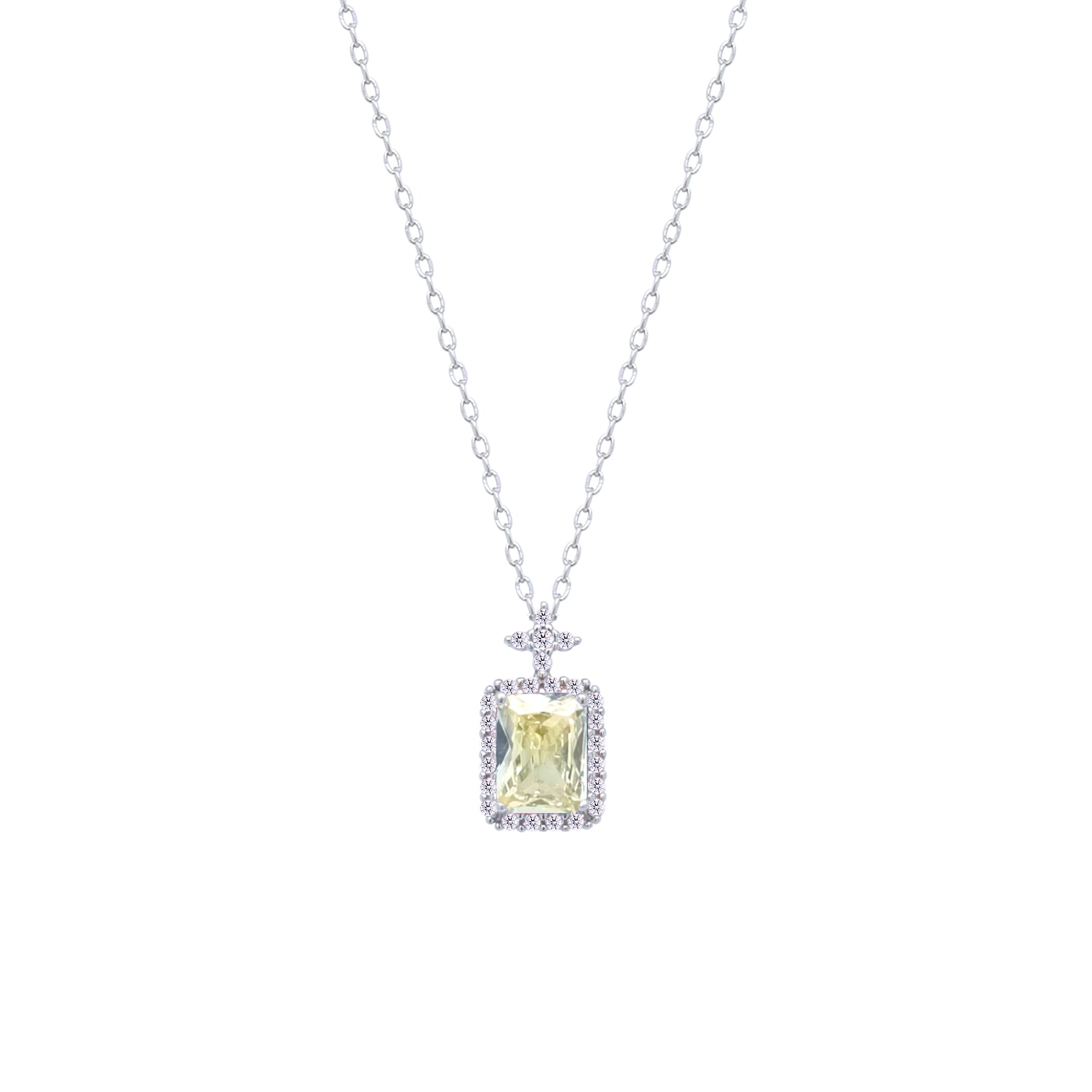 Asfour Crystal Chain Necklace With Yellow Emerald Cut Pendant In 925 Sterling Silver-ND0447-Y
