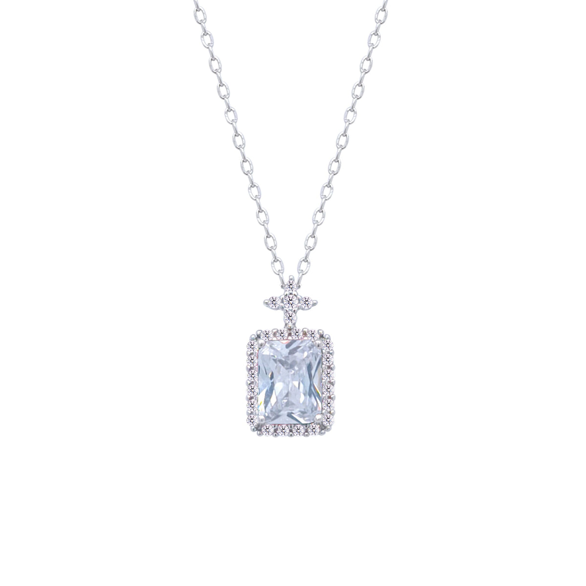 Asfour Crystal Chain Necklace With halo Emerald Zircon Pendant In 925 Sterling Silver-ND0447