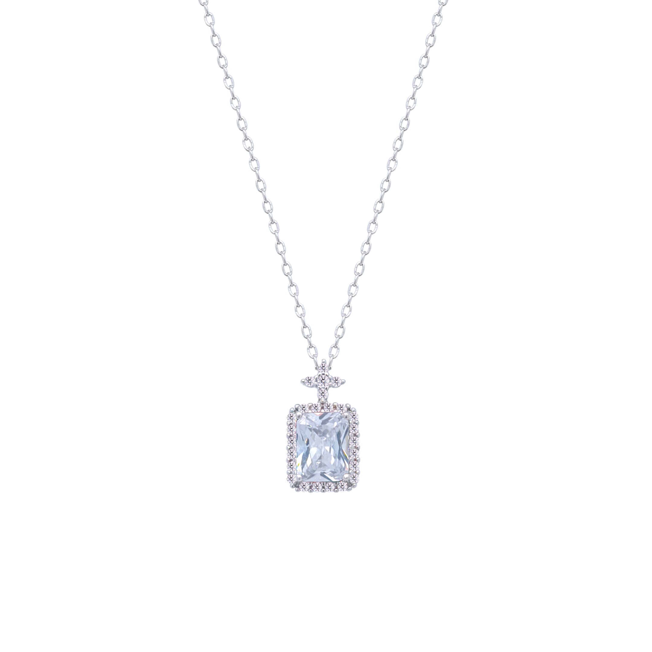 Asfour Crystal Chain Necklace With halo Emerald Zircon Pendant In 925 Sterling Silver-ND0447