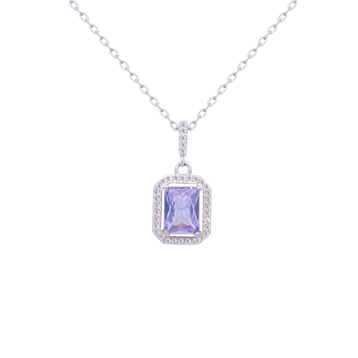 Asfour Crystal Chain Necklace With Tenzanite Emerald Cut Pendant In 925 Sterling Silver-ND0448-N