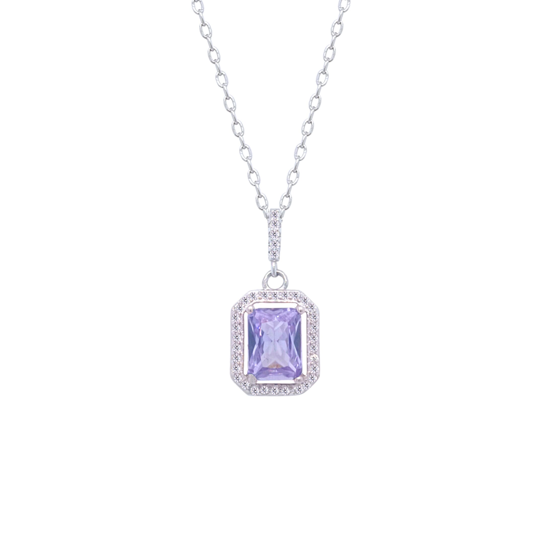 Asfour Crystal Chain Necklace With Tenzanite Emerald Cut Pendant In 925 Sterling Silver-ND0448-N