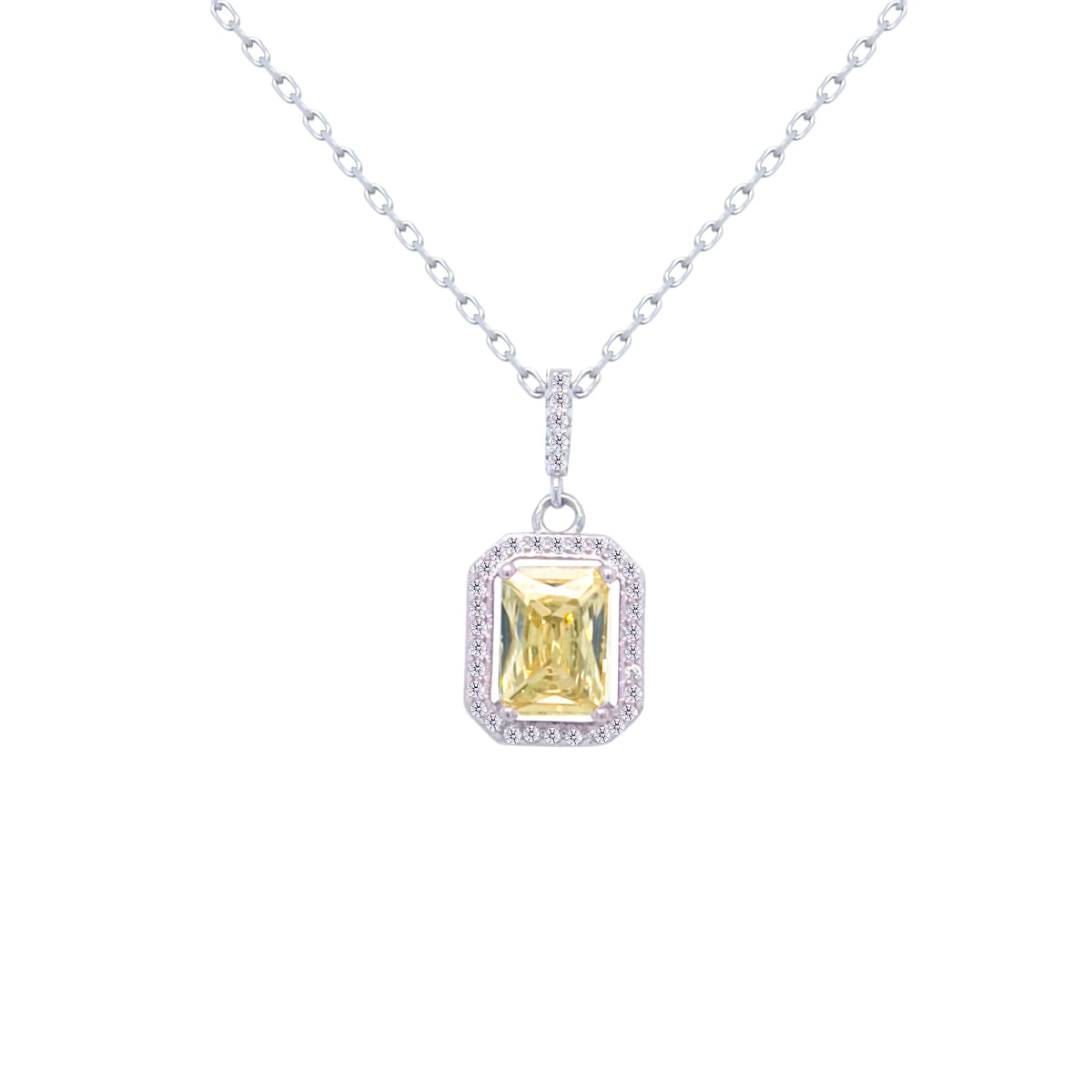 Asfour Crystal Chain Necklace With Yellow Emerald Cut Pendant In 925 Sterling Silver-ND0448-Y