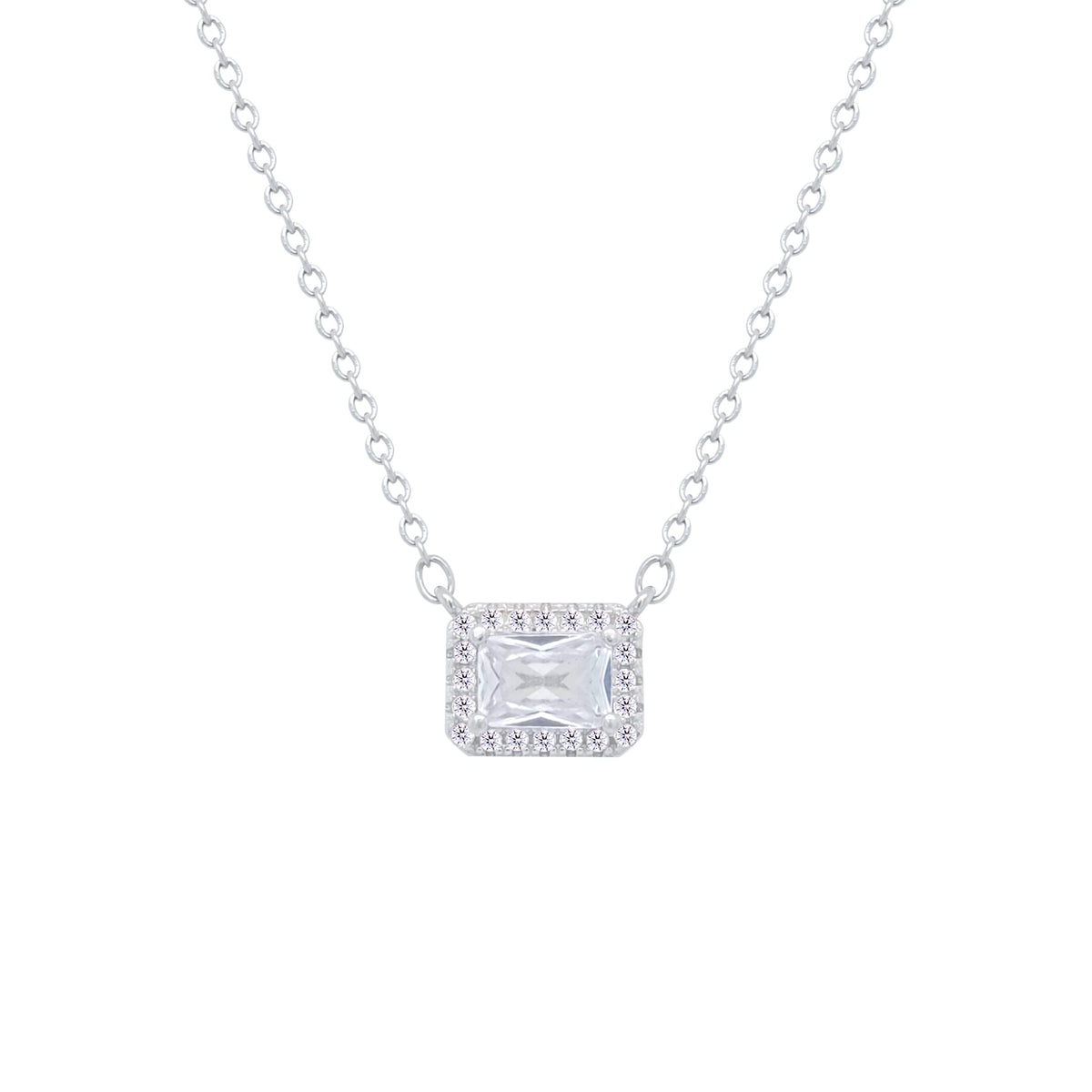 Asfour Crystal Chain Necklace With halo Emerald Zircon Pendant In 925 Sterling Silver-ND0449