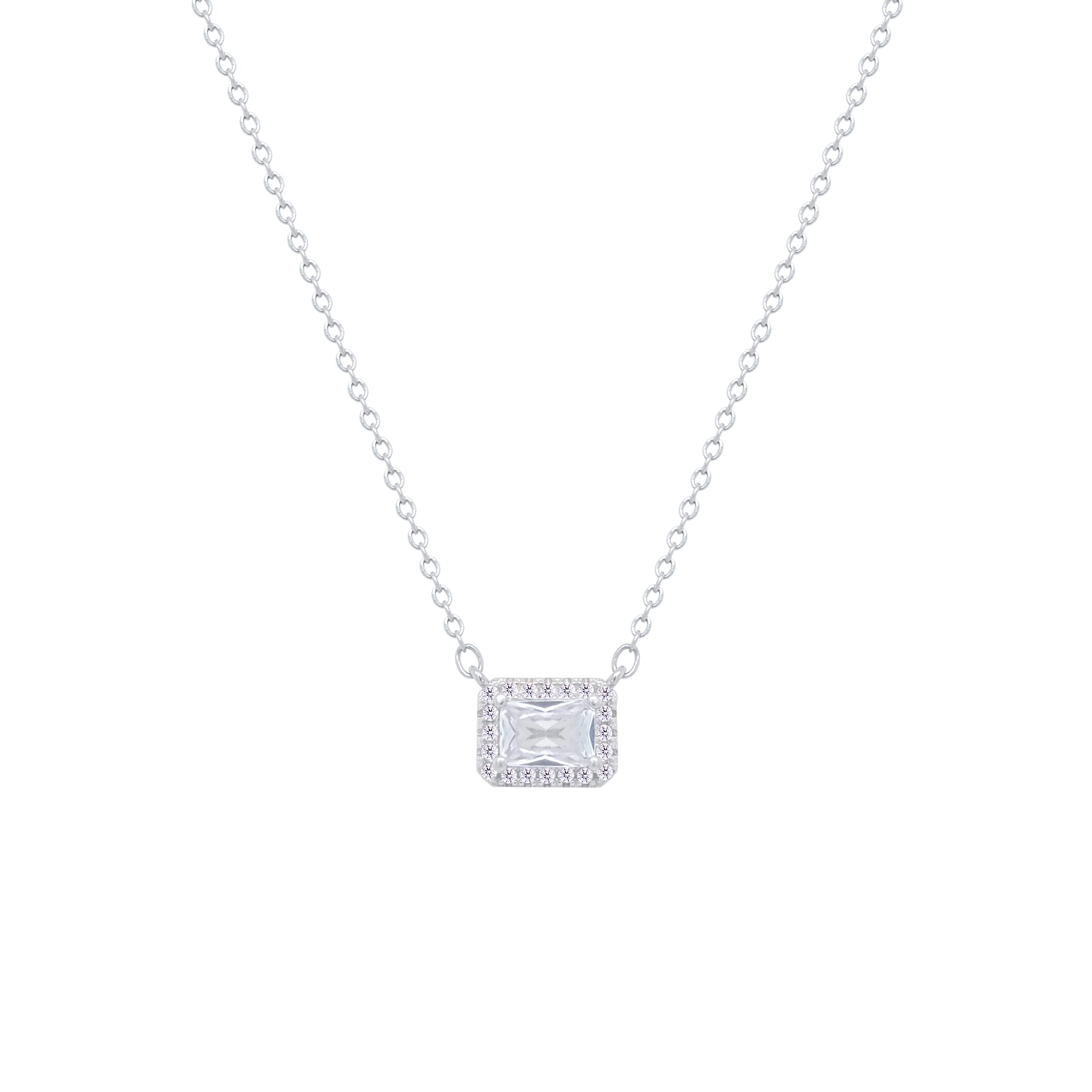 Asfour Crystal Chain Necklace With halo Emerald Zircon Pendant In 925 Sterling Silver-ND0449