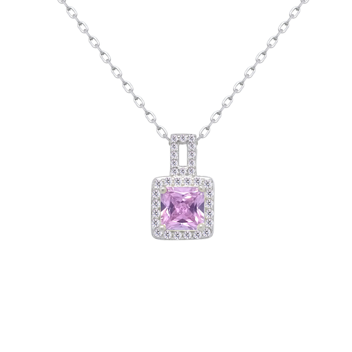 Asfour Crystal Chain Necklace With Rose Square Pendant In 925 Sterling Silver-ND0450-O