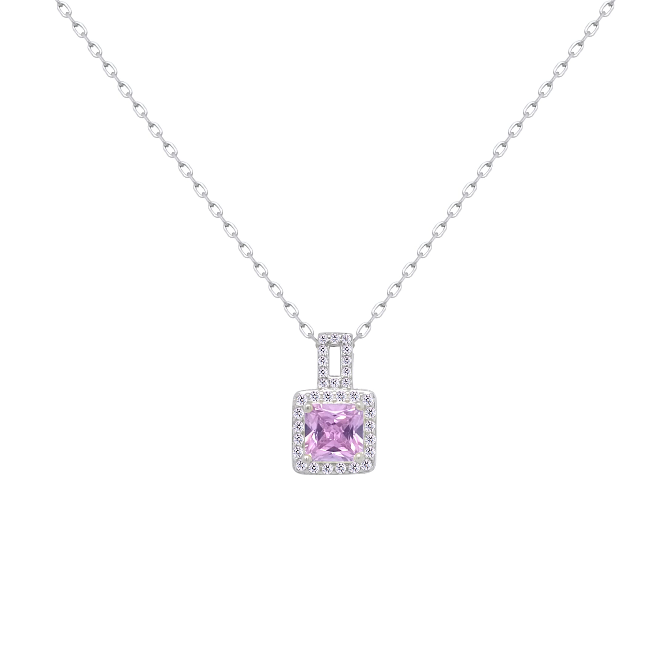 Asfour Crystal Chain Necklace With Rose Square Pendant In 925 Sterling Silver-ND0450-O