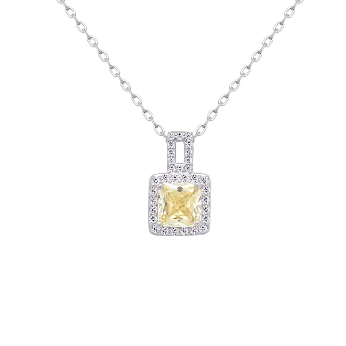 Asfour Crystal Chain Necklace With Yellow Square Pendant In 925 Sterling Silver-ND0450-Y