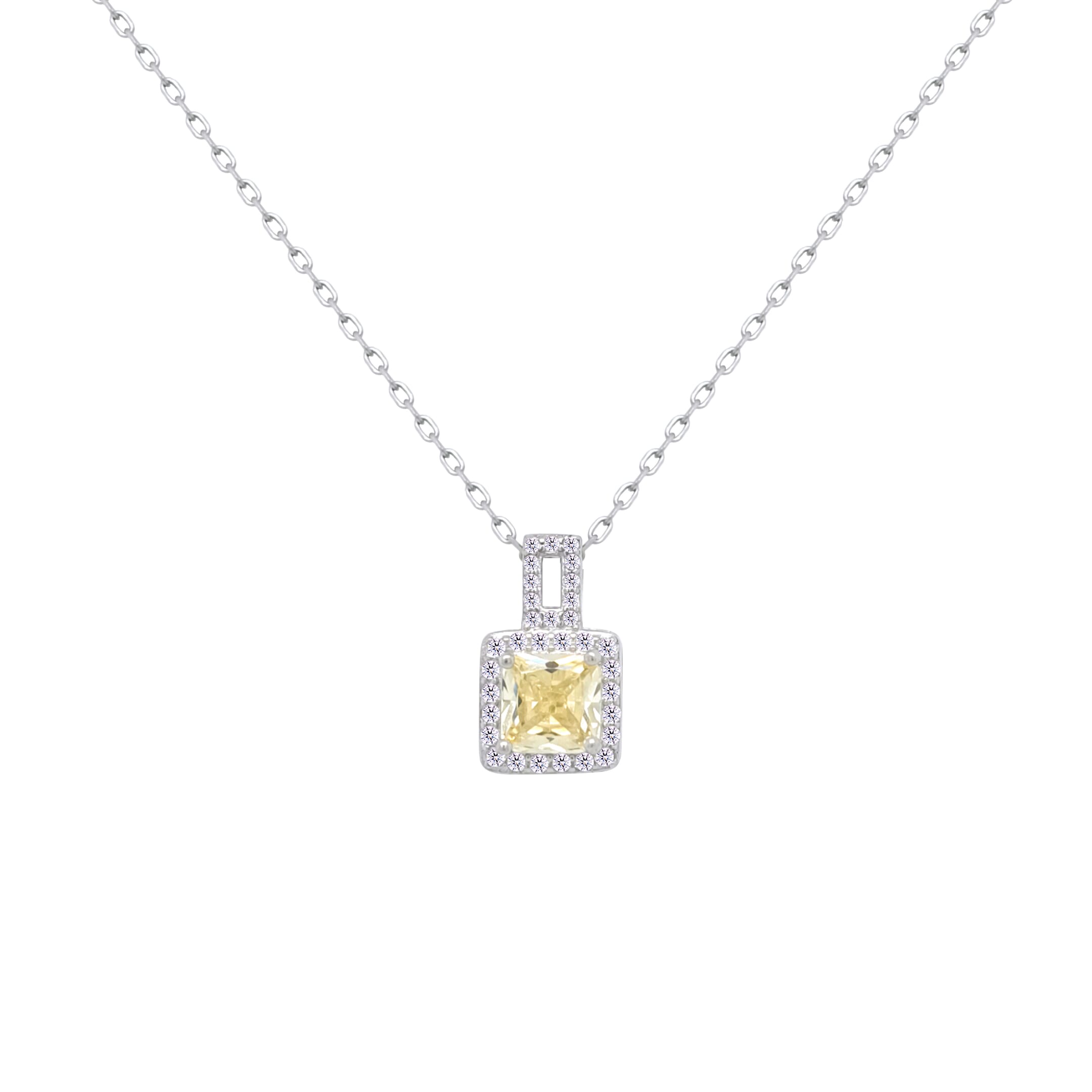 Asfour Crystal Chain Necklace With Yellow Square Pendant In 925 Sterling Silver-ND0450-Y