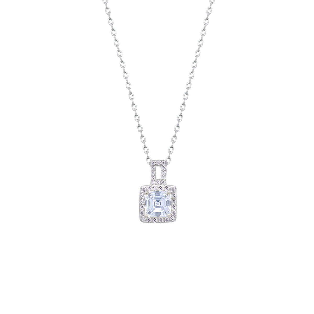 Asfour Crystal Chain Necklace With Zircon Square Pendant In 925 Sterling Silver-ND0450