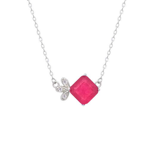 Asfour Crystal Chain Necklace With Fuchsia Square Pendant In 925 Sterling Silver-ND0452-F