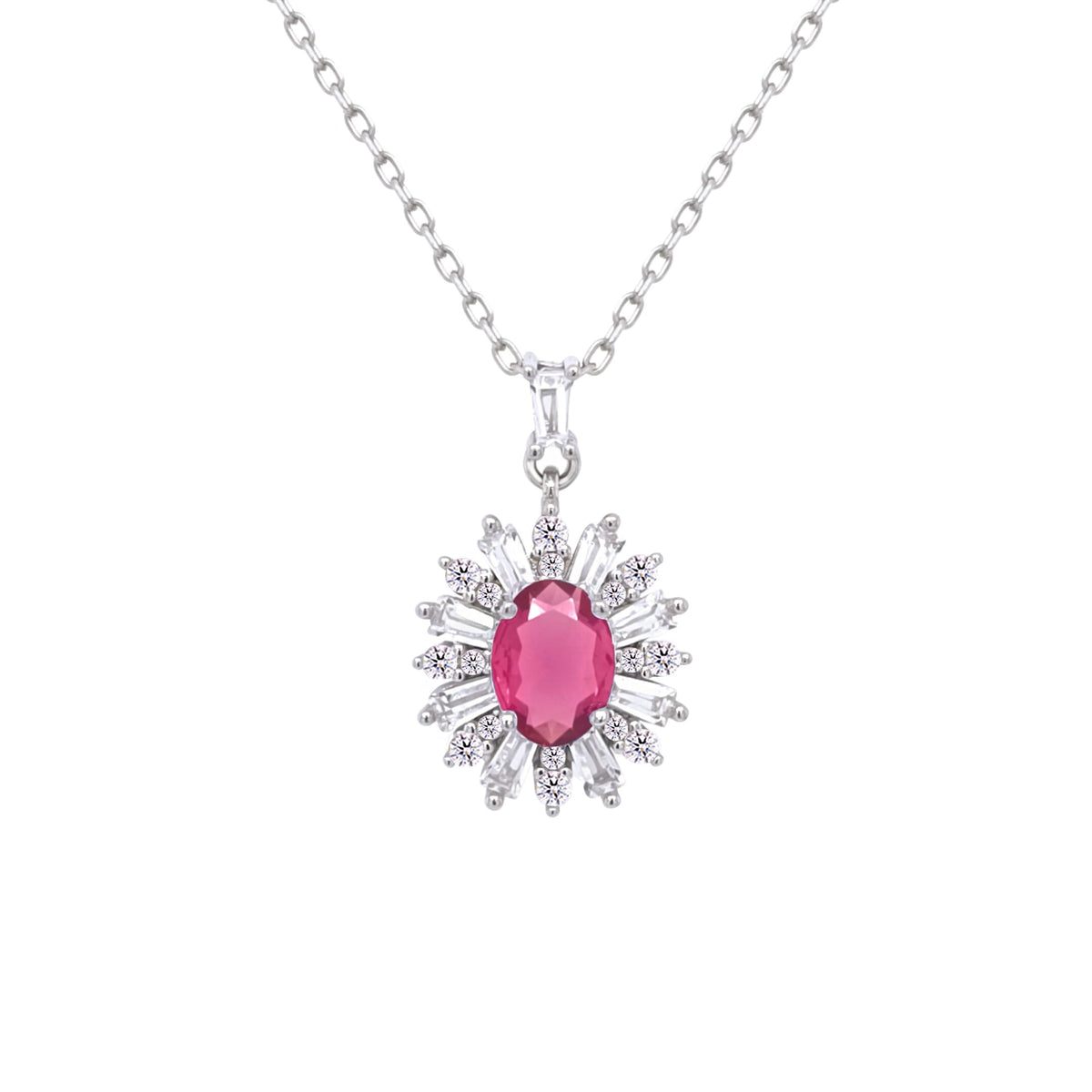 Asfour Crystal Chain Necklace With Dark Rose Flower Pendant In 925 Sterling Silver-ND0453-O5