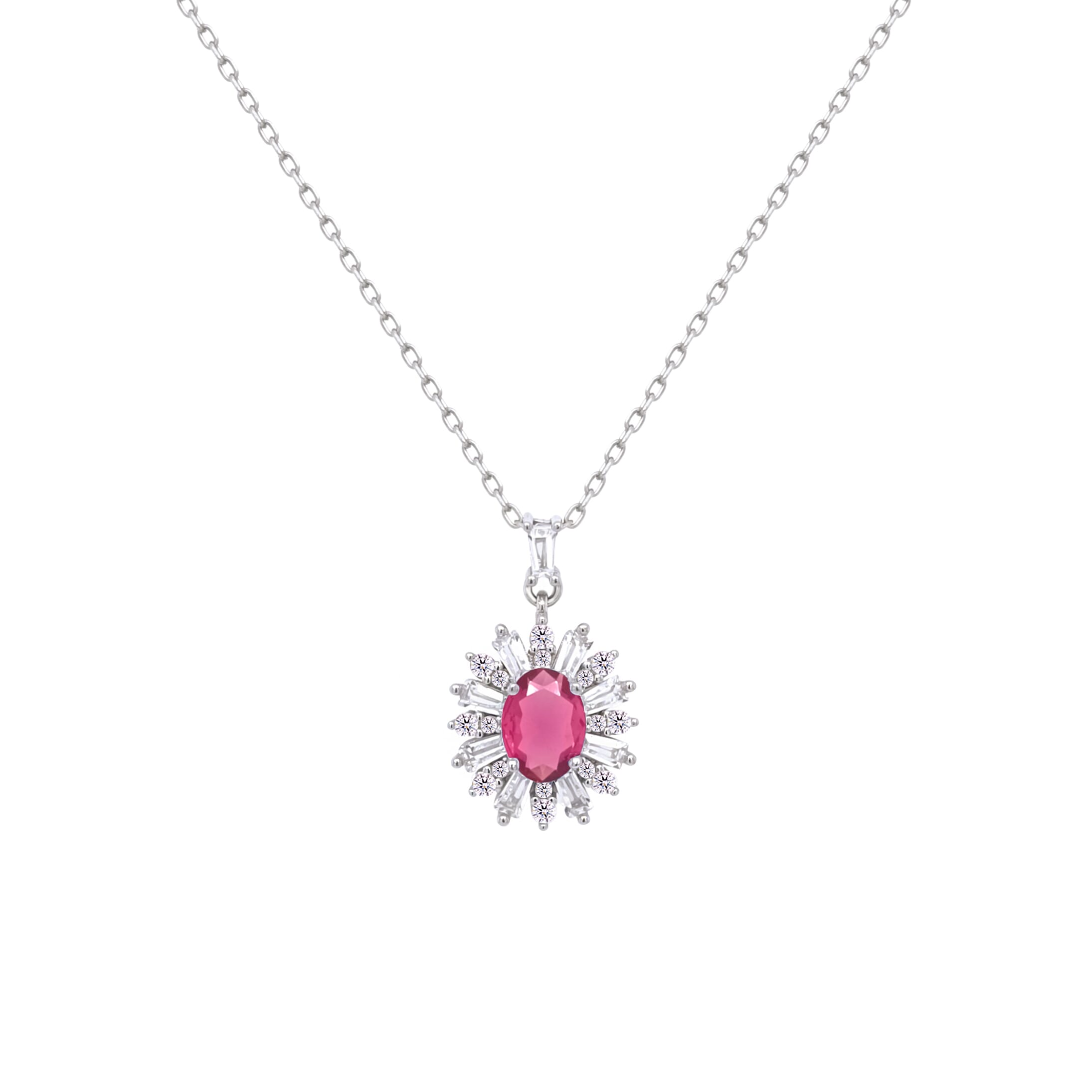 Asfour Crystal Chain Necklace With Dark Rose Flower Pendant In 925 Sterling Silver-ND0453-O5