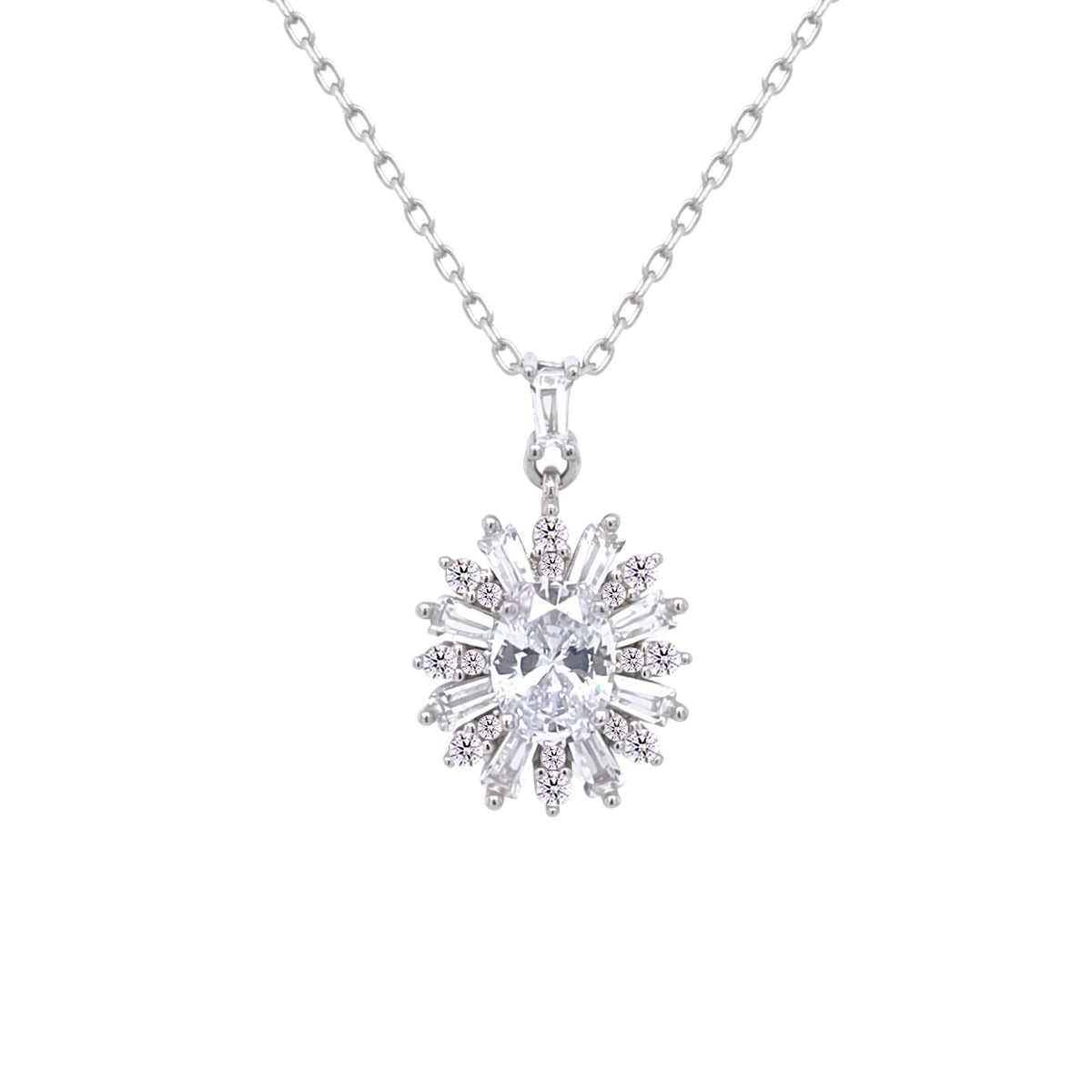 Asfour Crystal Chain Necklace With Zircon Flower Pendant In 925 Sterling Silver-ND0453