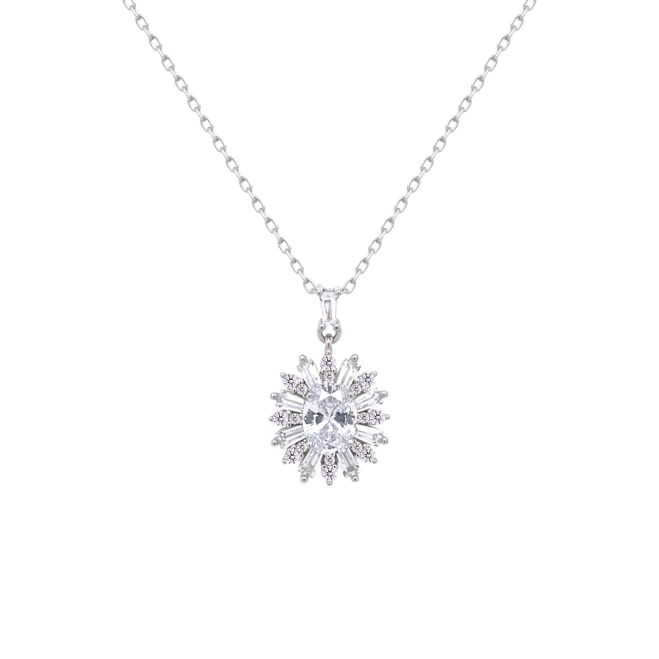 Asfour Crystal Chain Necklace With Zircon Flower Pendant In 925 Sterling Silver-ND0453