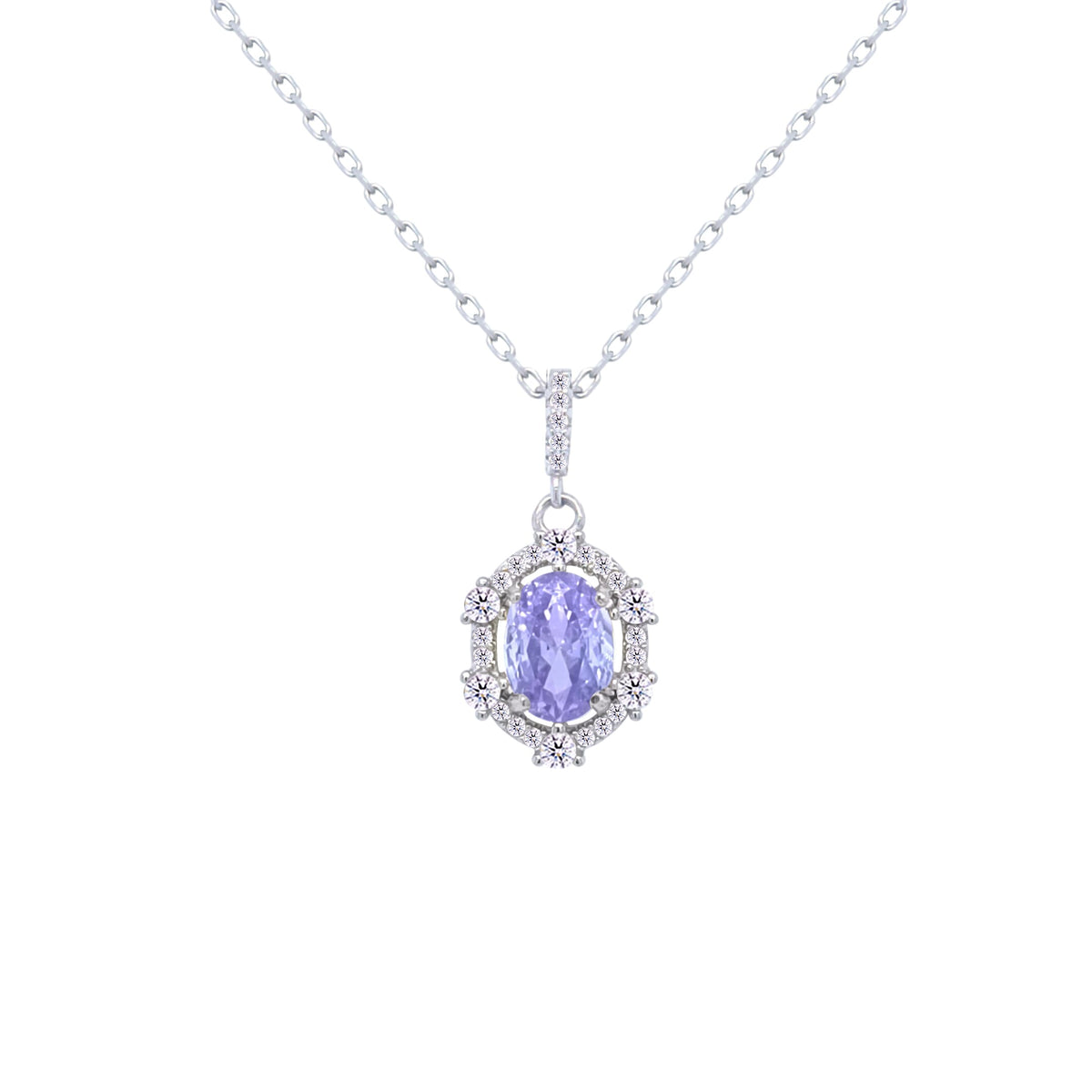 Asfour Crystal Chain Necklace With Tenzanite Art deco Oval Pendant In 925 Sterling Silver-ND0454-N