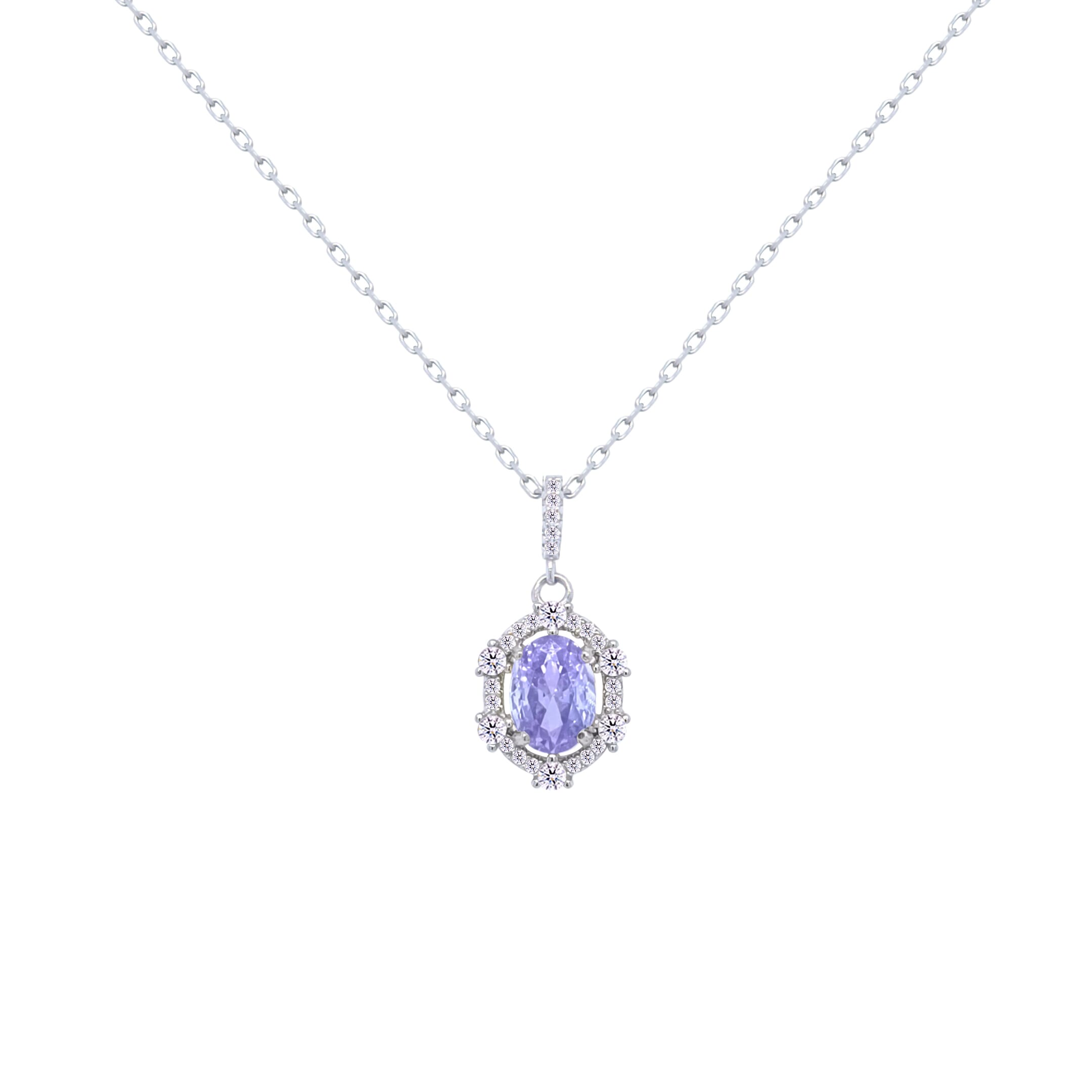 Asfour Crystal Chain Necklace With Tenzanite Art deco Oval Pendant In 925 Sterling Silver-ND0454-N