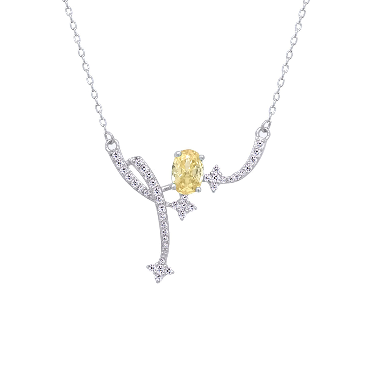 Asfour Crystal Chain Necklace With Yellow Art deco Desing In 925 Sterling Silver-ND0455-WY