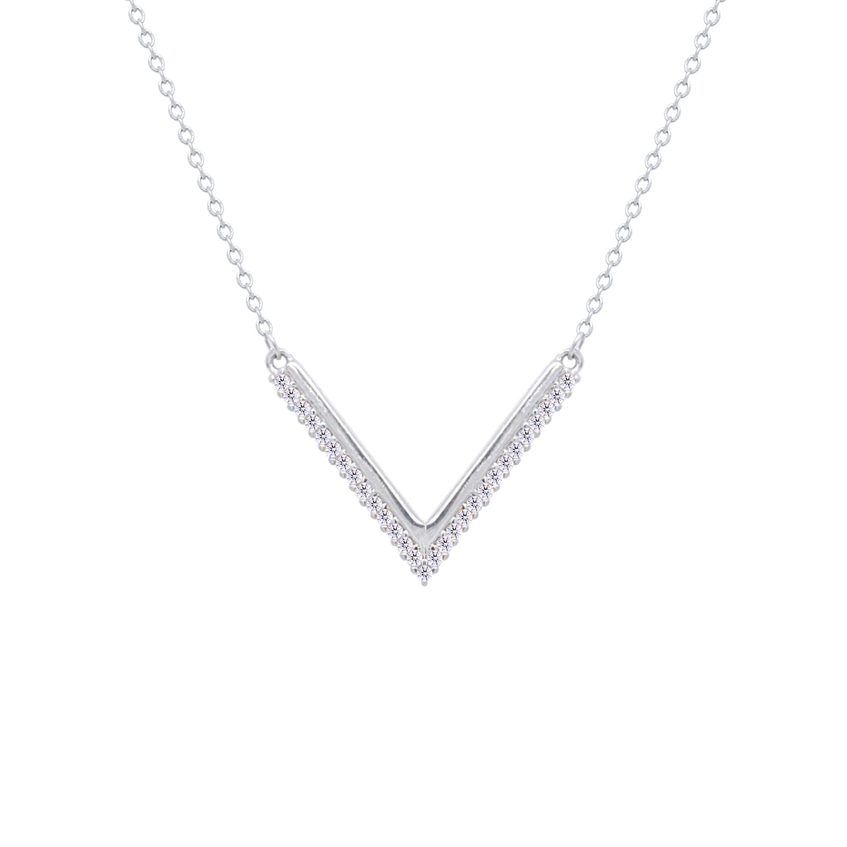 Asfour Crystal Chain Necklace With V Shape Pendant In 925 Sterling Silver-ND0456