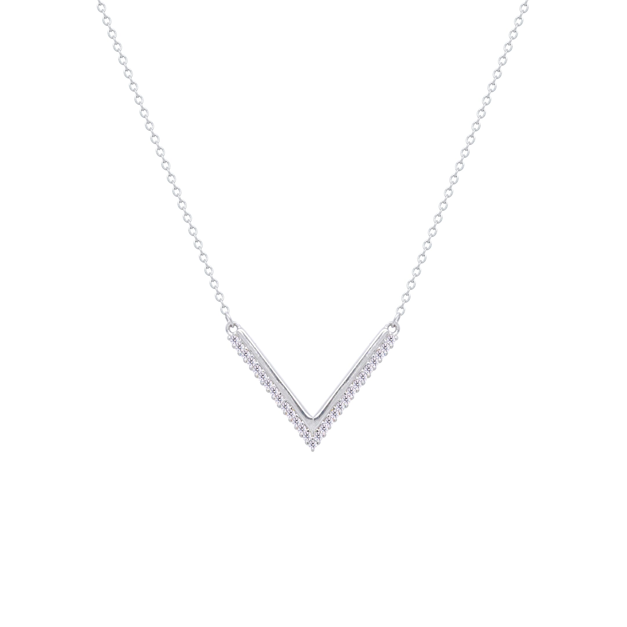 Asfour Crystal Chain Necklace With V Shape Pendant In 925 Sterling Silver-ND0456