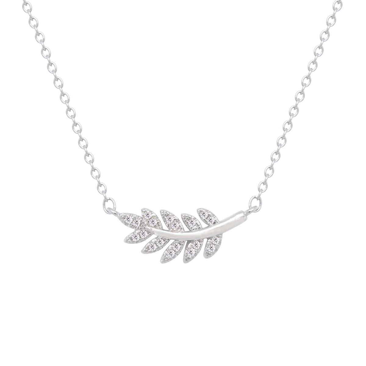 Asfour Crystal Chain Necklace With Leaf Pendant In 925 Sterling Silver-ND0457